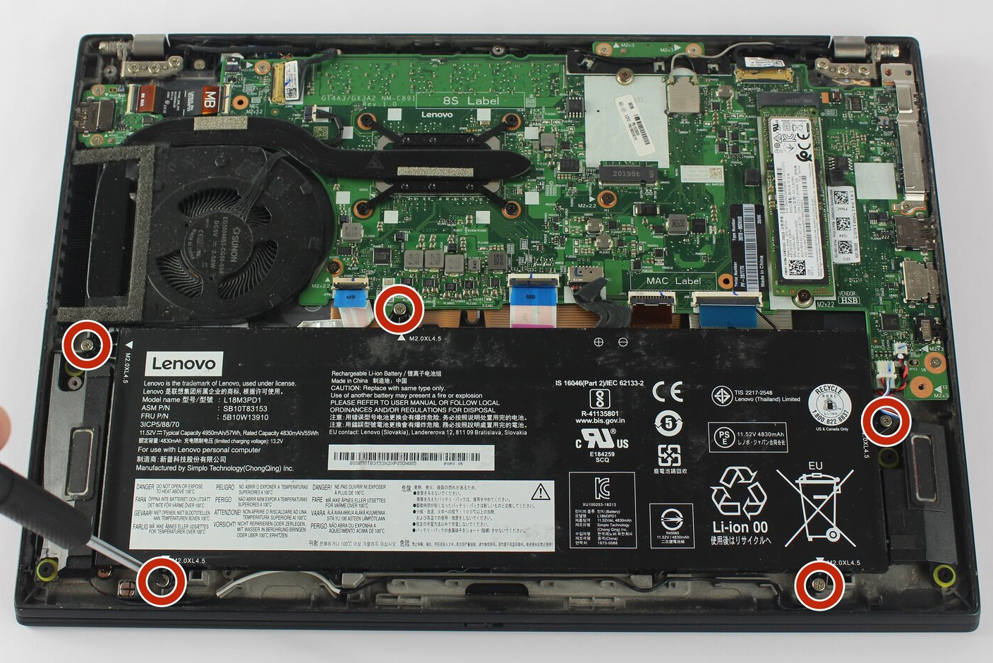 Internal Photo of Lenovo ThinkPad T14s Gen 2, EG50040S1-CN50-S9A, Fan original SUNON (ThinkPad T14s Gen 1)